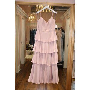 WToo Sama. Long Tiered Ruffle Chiffon Dress with Slit. Rose. Size XL (14/16)